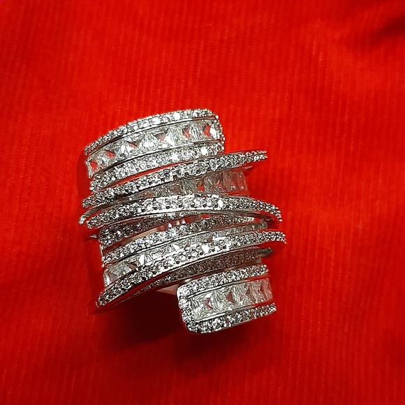 Platinum Plated Simulated Diamonds Eternity Ring - Picture 6 of 10